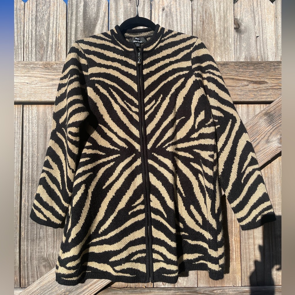 Dennis Basso Black and Cream Zebra Teddy Jacket